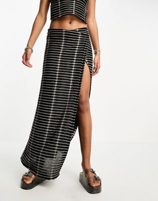 The Ragged Priest maxi skirt with chain in shredded jersey co-ord
