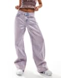 [The Ragged Priest] The Ragged Priest mid rise slouch relaxed jeans in pink metallic denim-Purple W24 Metallic Lilac