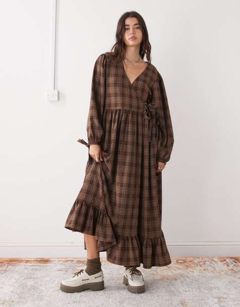 The Ragged Priest midaxi dress in brown check - view 1