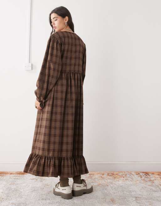 The Ragged Priest midaxi dress in brown check, 3 of 4