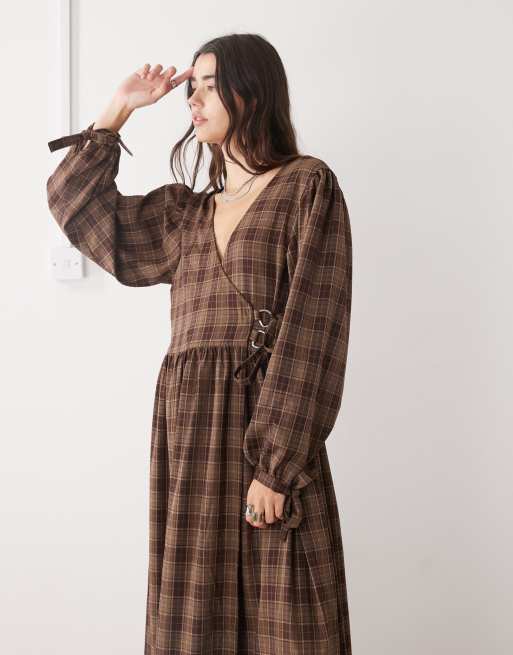 The Ragged Priest midaxi dress in brown check, 4 of 4