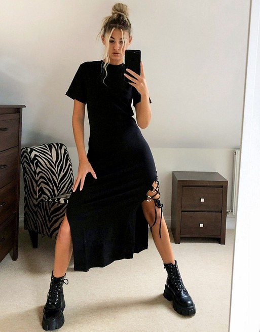 The Ragged Priest midi dress with lace up thigh