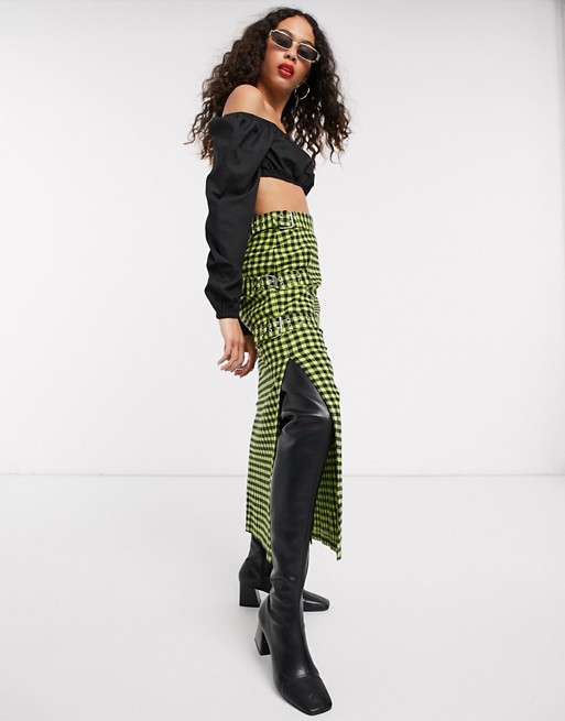 The Ragged Priest midi skirt with chain in check
