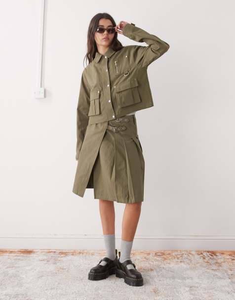 The Ragged Priest midi wrap kilt style skirt co-ord in khaki