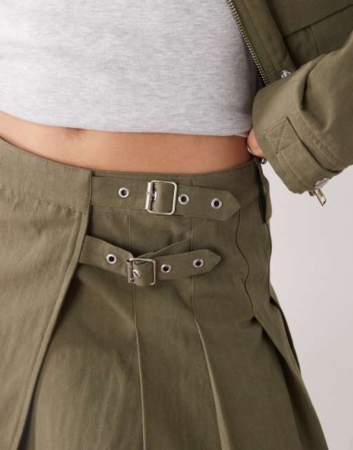 The Ragged Priest midi wrap kilt style skirt co-ord in khaki, 2 of 5