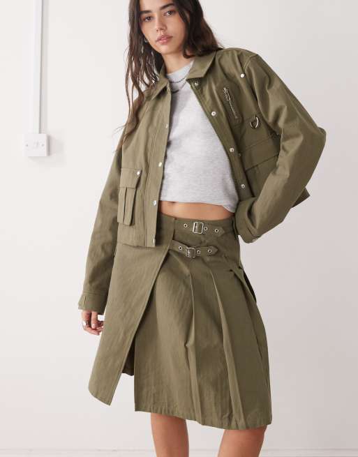 The Ragged Priest midi wrap kilt style skirt co-ord in khaki, 3 of 5