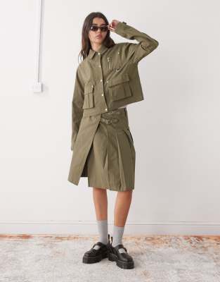 The Ragged Priest Midi Wrap Kilt Style Skirt In Green