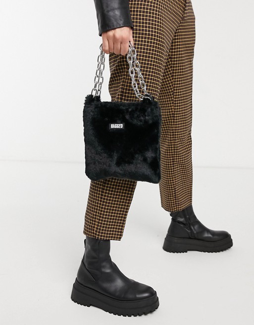 The Ragged Priest mini grab bag with chain handle in faux fur