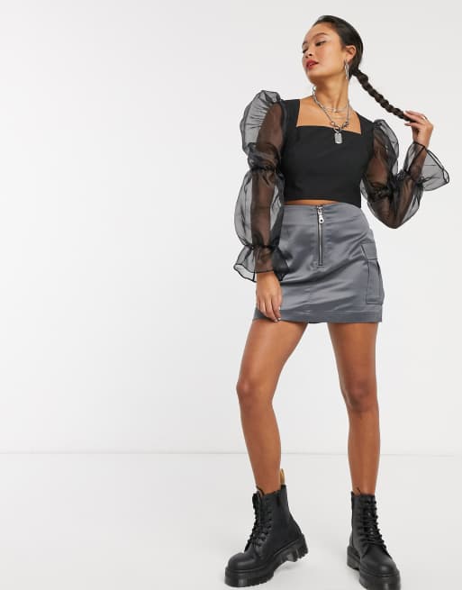 Cargo shop satin skirt