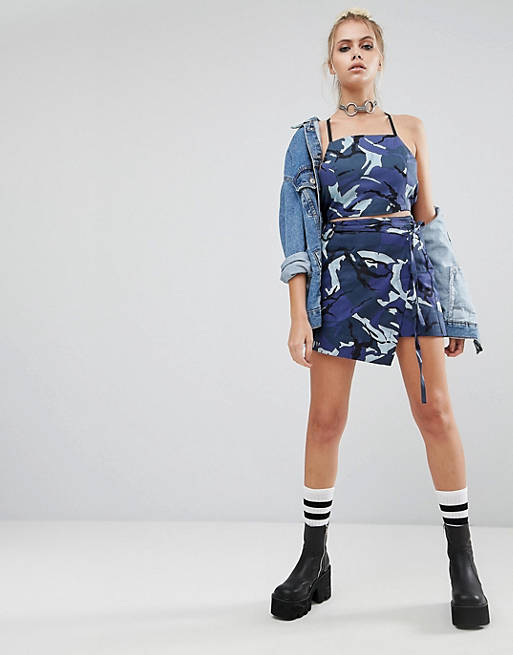 The Ragged Priest Mini Skirt With Ties In Camo Co-Ord