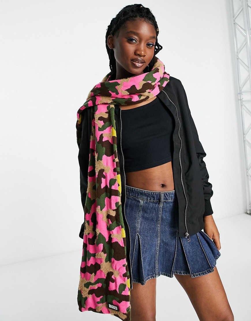 The Ragged Priest mixed camo knitted scarf in multi