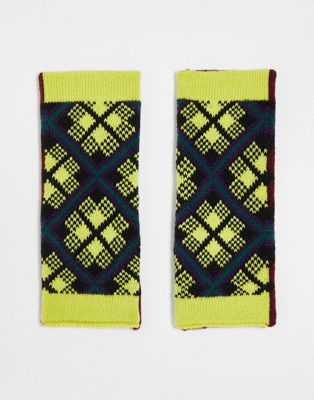 The Ragged Priest mixed check fingerless grunge gloves-Multi