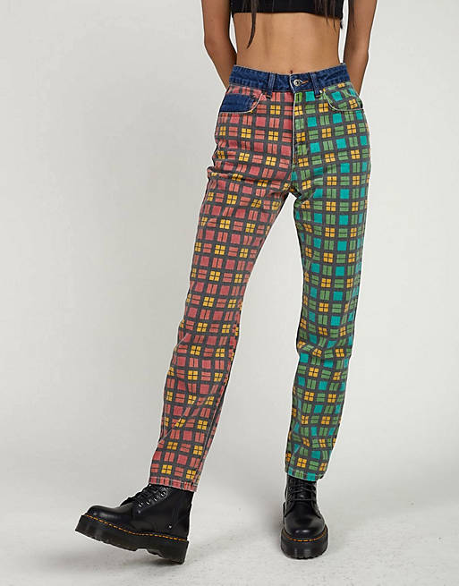 The Ragged Priest mom jeans in mixed plaid