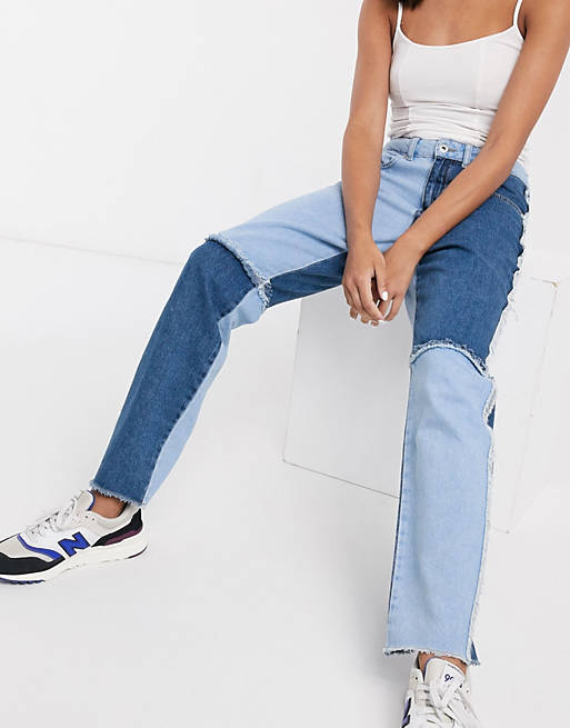 The Ragged Priest mom jeans in quarter panel denim mix