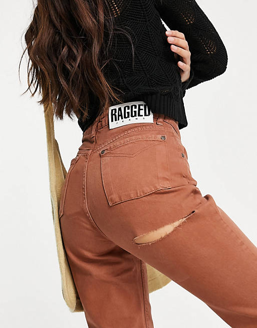 Jeans The Ragged Priest mom jeans with butt cut in brown 