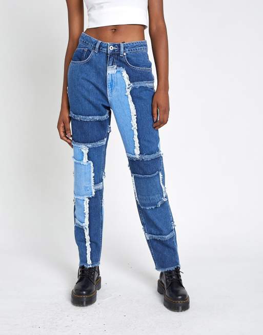 The Ragged Priest – Mom jeans z patchworkowego denimu
