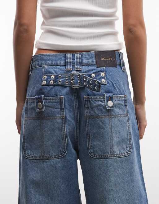 The Ragged Priest - Mørkeblå posede lavtaljede jeans med spænde bagpå, 4 af 5