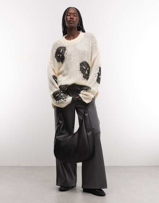 The Ragged Priest open knit bonehead knit jumper in ecru and black, 3 of 4