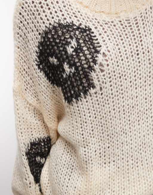 The Ragged Priest open knit bonehead knit jumper in ecru and black, 4 of 4