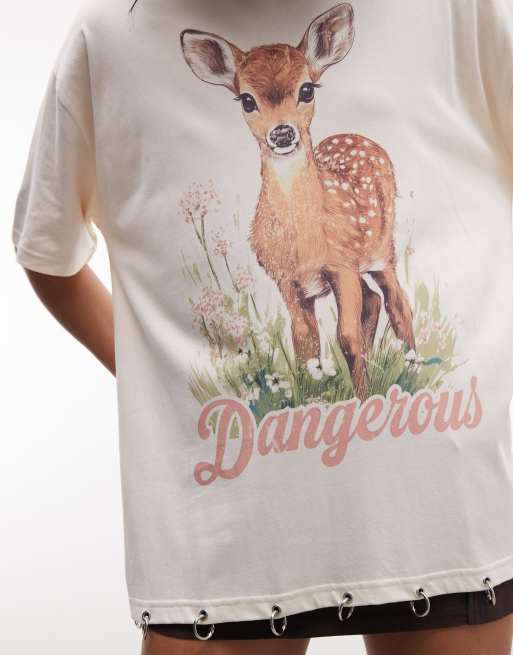 The Ragged Priest oversized boxy dear tee with eyelets in ecru, 3 of 4
