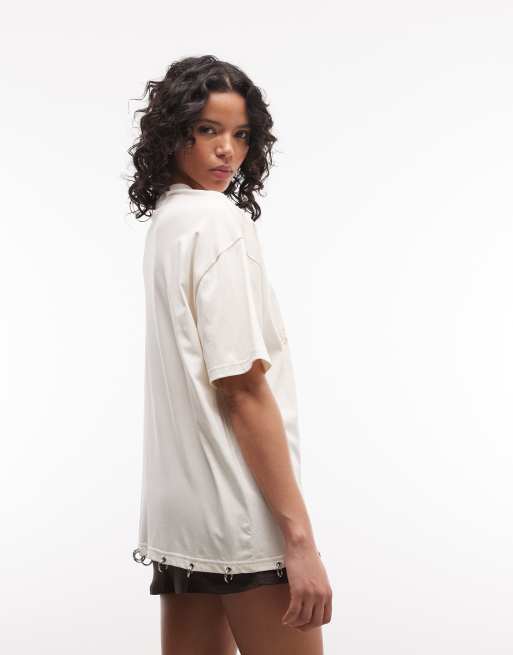 The Ragged Priest oversized boxy dear tee with eyelets in ecru, 4 of 4