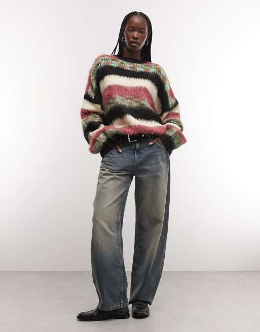 The Ragged Priest oversized brushed boxy jumper in multi stripe, 3 of 4