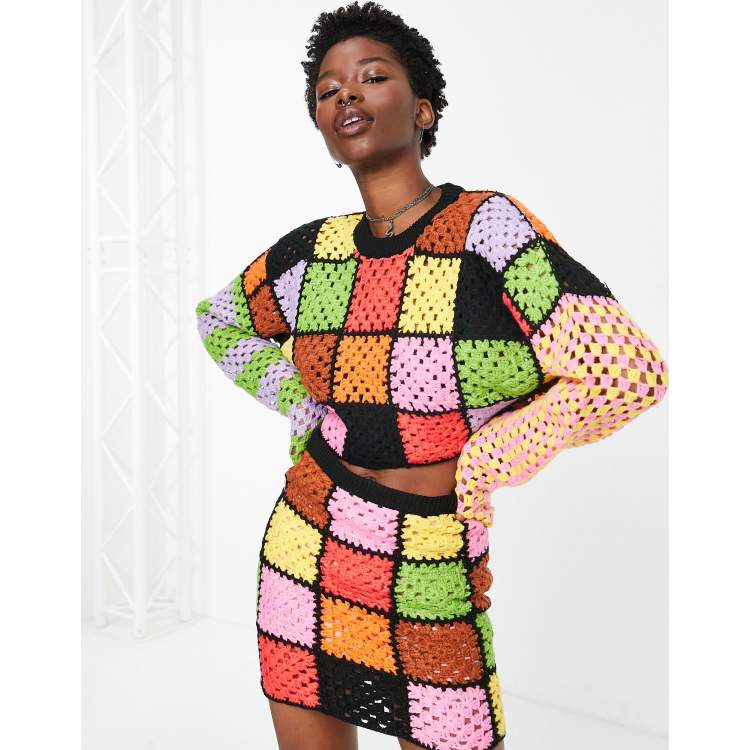 The Ragged Priest oversized cropped jumper in rainbow crochet patchwork  co-ord | ASOS