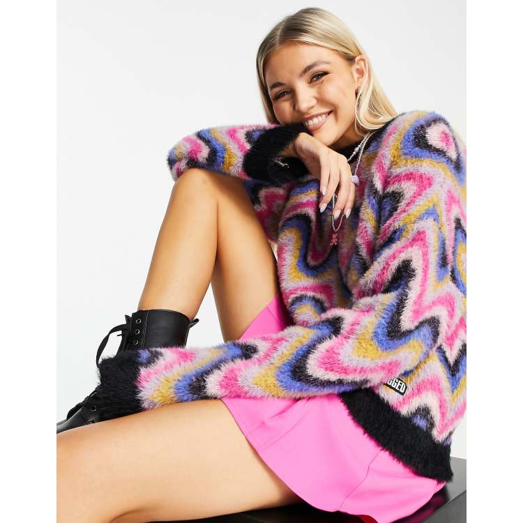 The Ragged Priest oversized fluffy jumper in rainbow wave print ASOS
