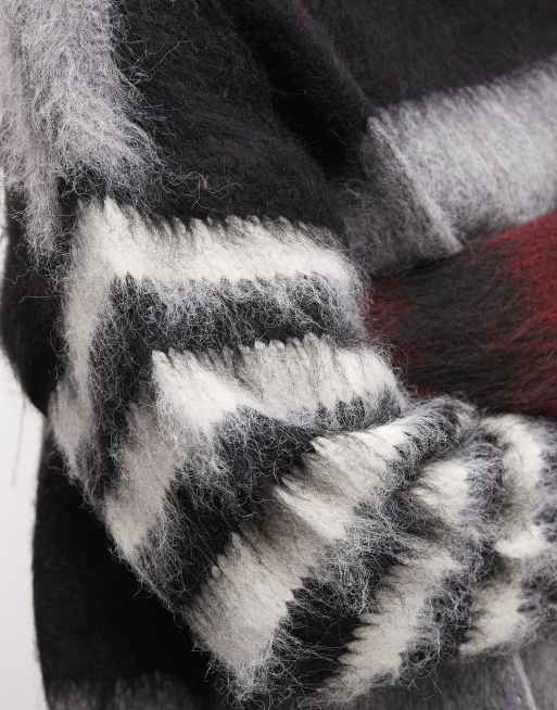 The Ragged Priest oversized fluffy mix match stripe jumper in black red and grey, 4 of 4