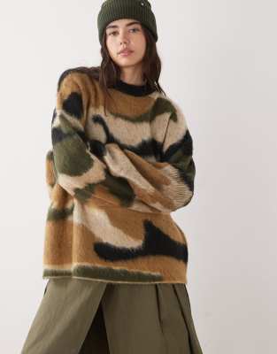 The Ragged Priest Oversized Knit Sweater In Brown