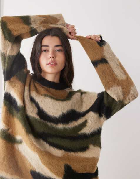 The Ragged Priest oversized knitted jumper in camo print - view 1