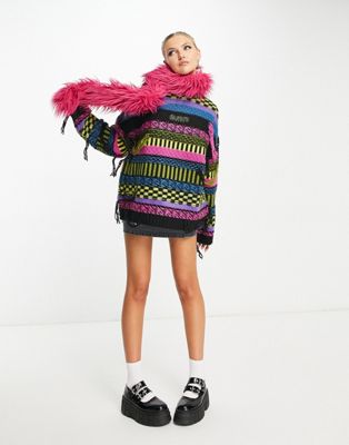 The Ragged Priest oversized knitted jumper with distressed yarn