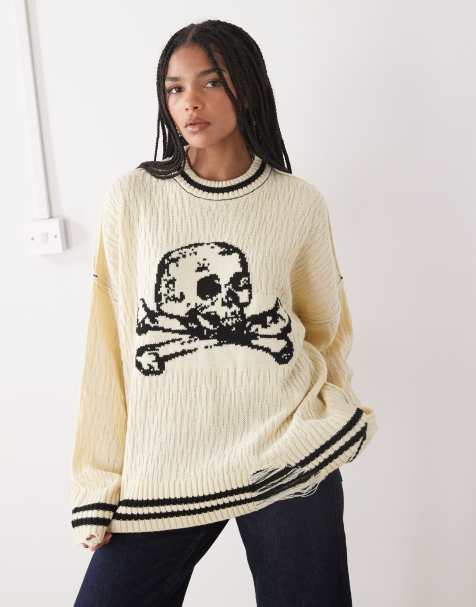 The Ragged Priest oversized knitted jumper with skull graphic - view 1