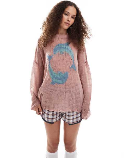 The Ragged Priest oversized open knit dolphin knitted jumper - view 1