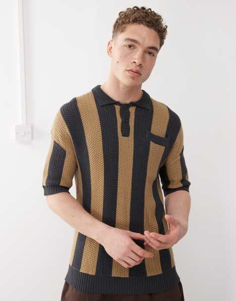 The Ragged Priest oversized stripe knit polo in khaki