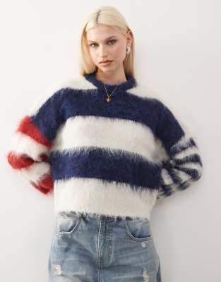 The Ragged Priest Oversized Stripe Sweater In Navy