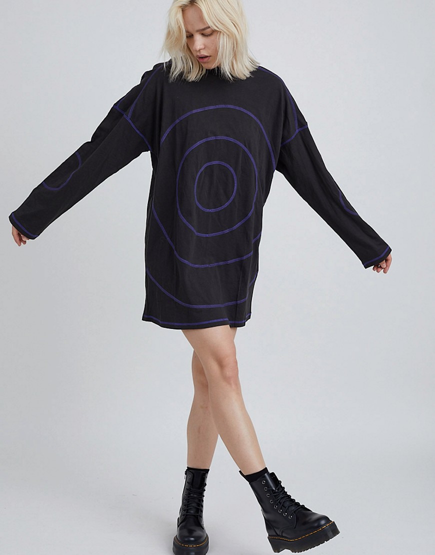 The Ragged Priest oversized t-shirt dress with contrast overlocking-Black