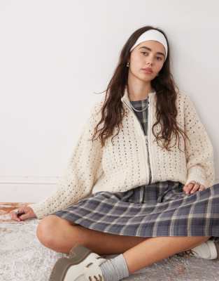 The Ragged Priest Oversized Woven Cardigan In Green