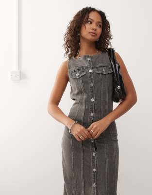 The Ragged Priest Paneled Button Up Maxi Dress In Gray