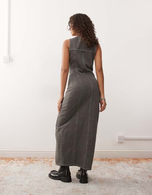 grey maxi dress with pockets Sleeveless grey dress with pockets| Nuichan plus size dresses main image 1