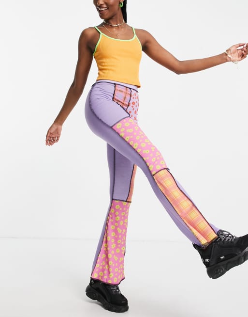 The Ragged Priest - Pantaloni a zampa a quadri stile patchwork a fiori in coordinato