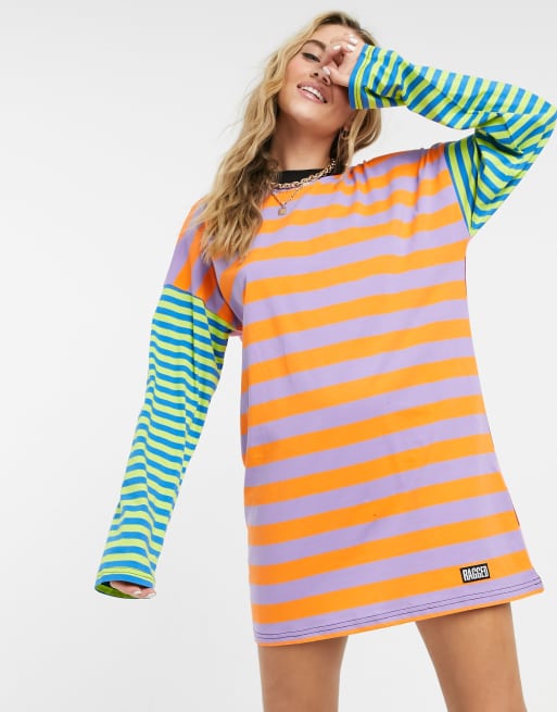 The Ragged Priest – Patchworkowa sukienka oversize w kolorowe paski