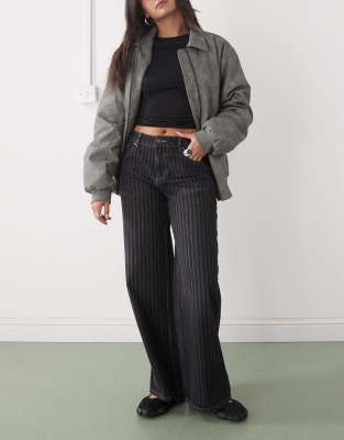 The Ragged Priest Pinstripe Wide Jeans In Gray