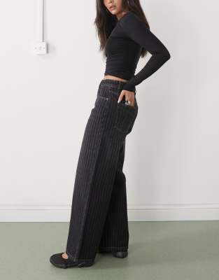 The Ragged Priest Pinstripe Wide Jeans In Gray
