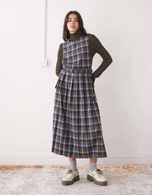 The Ragged Priest Pleated Pinafore Dress In Gray