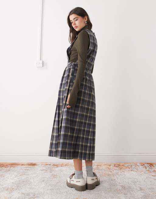 The Ragged Priest pleated pinny dress in grey check, 2 of 4