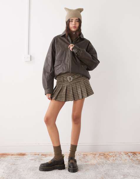 The Ragged Priest pleated skirt in brown check