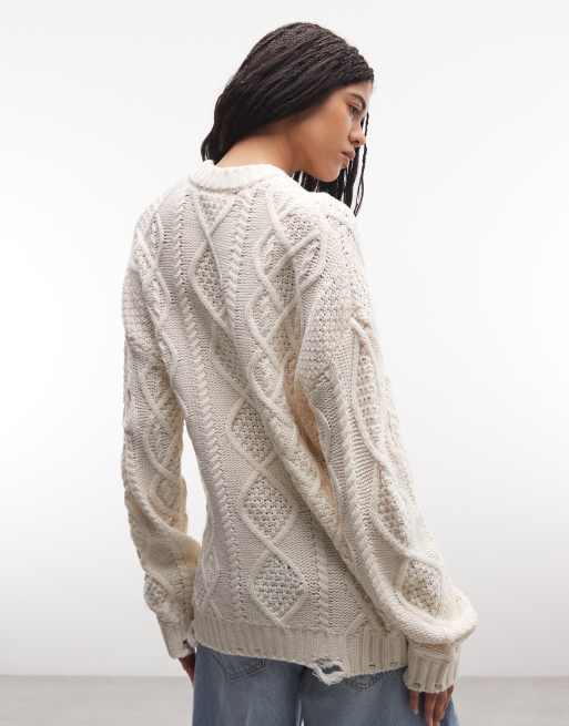 The Ragged Priest - Pull en maille torsadée à motif tête de mort - Écru, 4 de 4