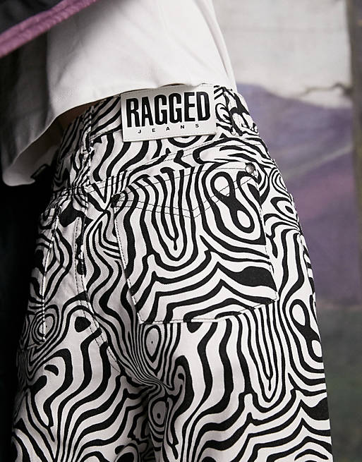  The Ragged Priest relaxed denim jeans in psychedelic print 