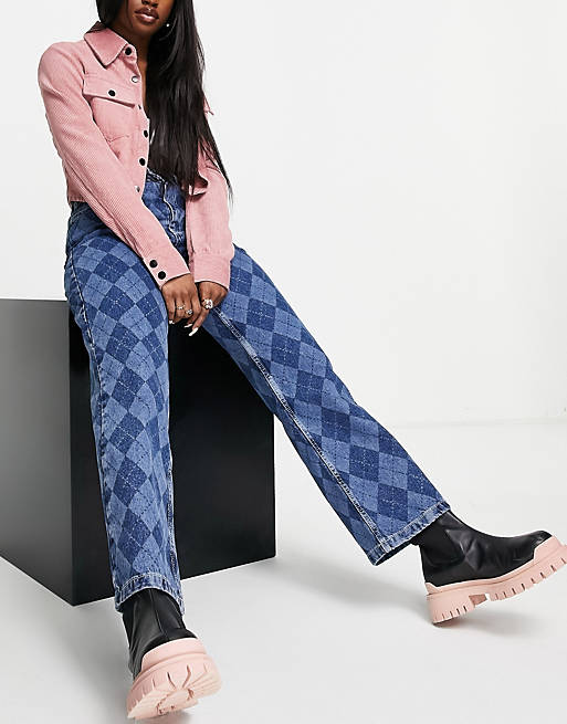 Jeans The Ragged Priest relaxed jeans in argyle print denim 
